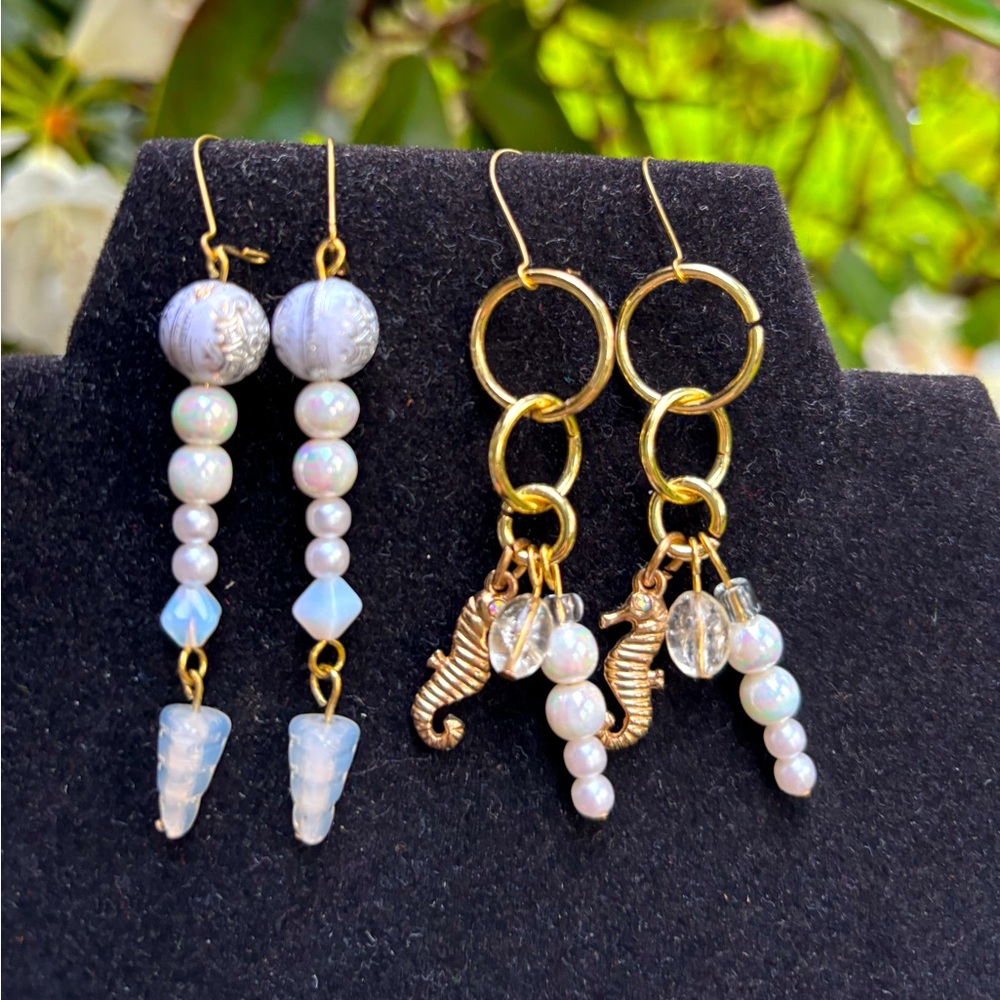 “White Water” dangle earrings handmade set of 2